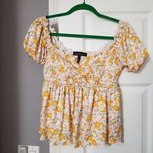 Derek Heart Yellow Flower Babydoll Top
